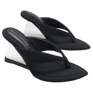 NIB Good American Heels Clear Wedge Black Sandal Heels Size 6.5